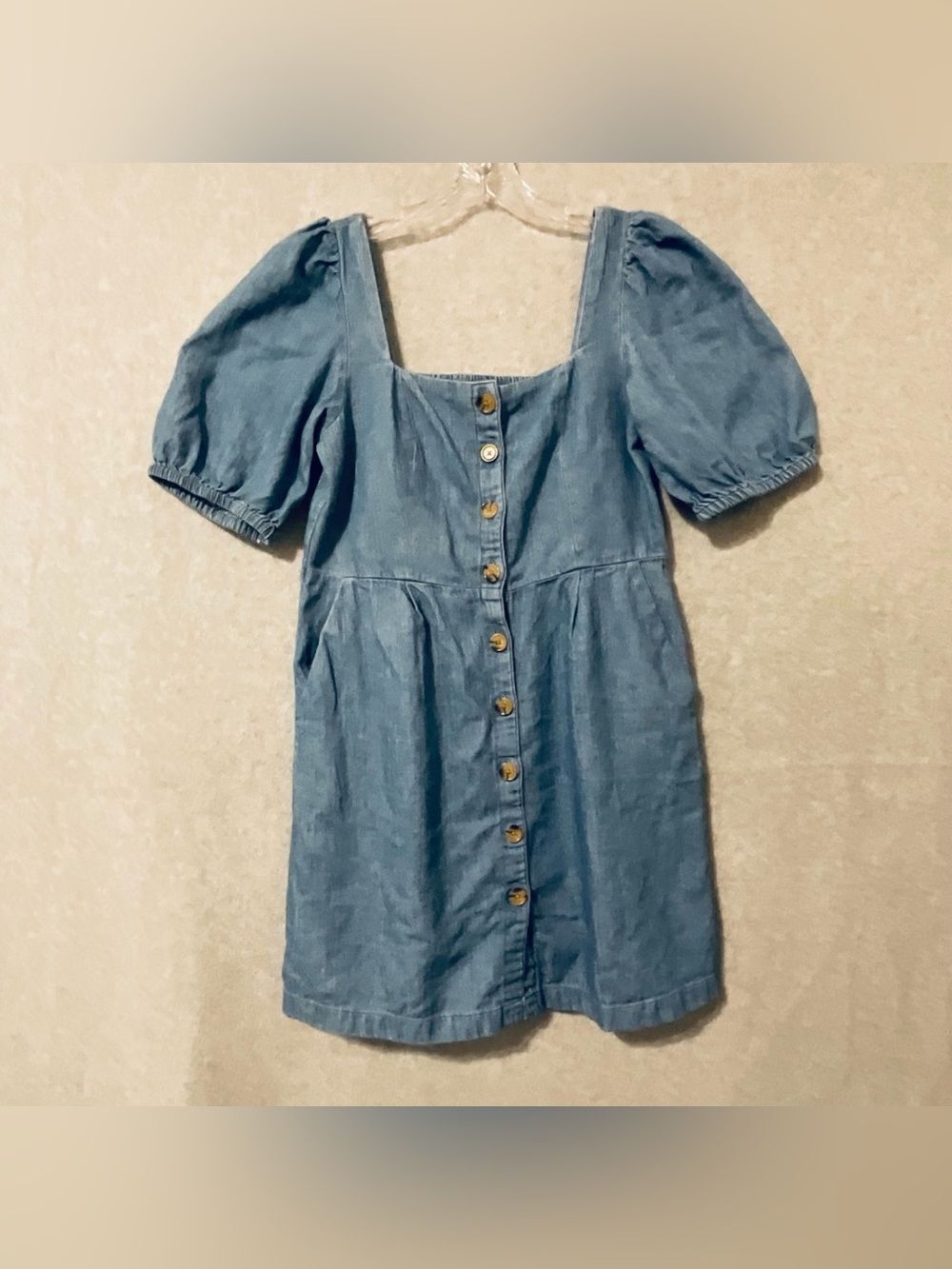 Old Navy Light Denim Square-Neck Puff Sleeve Dress Sz M